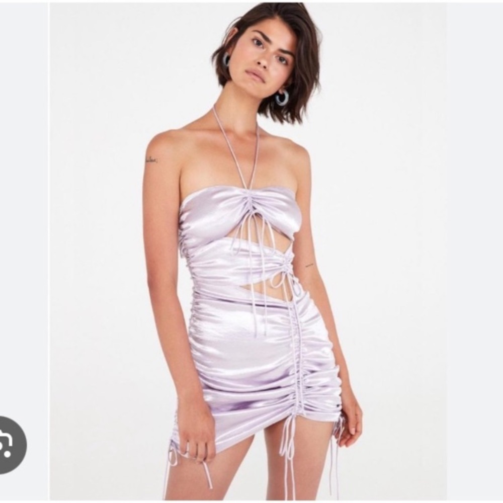 For Love and Lemons Elegant Ice Lavender Cutout Bandeau Drawstring Mini Dress XS